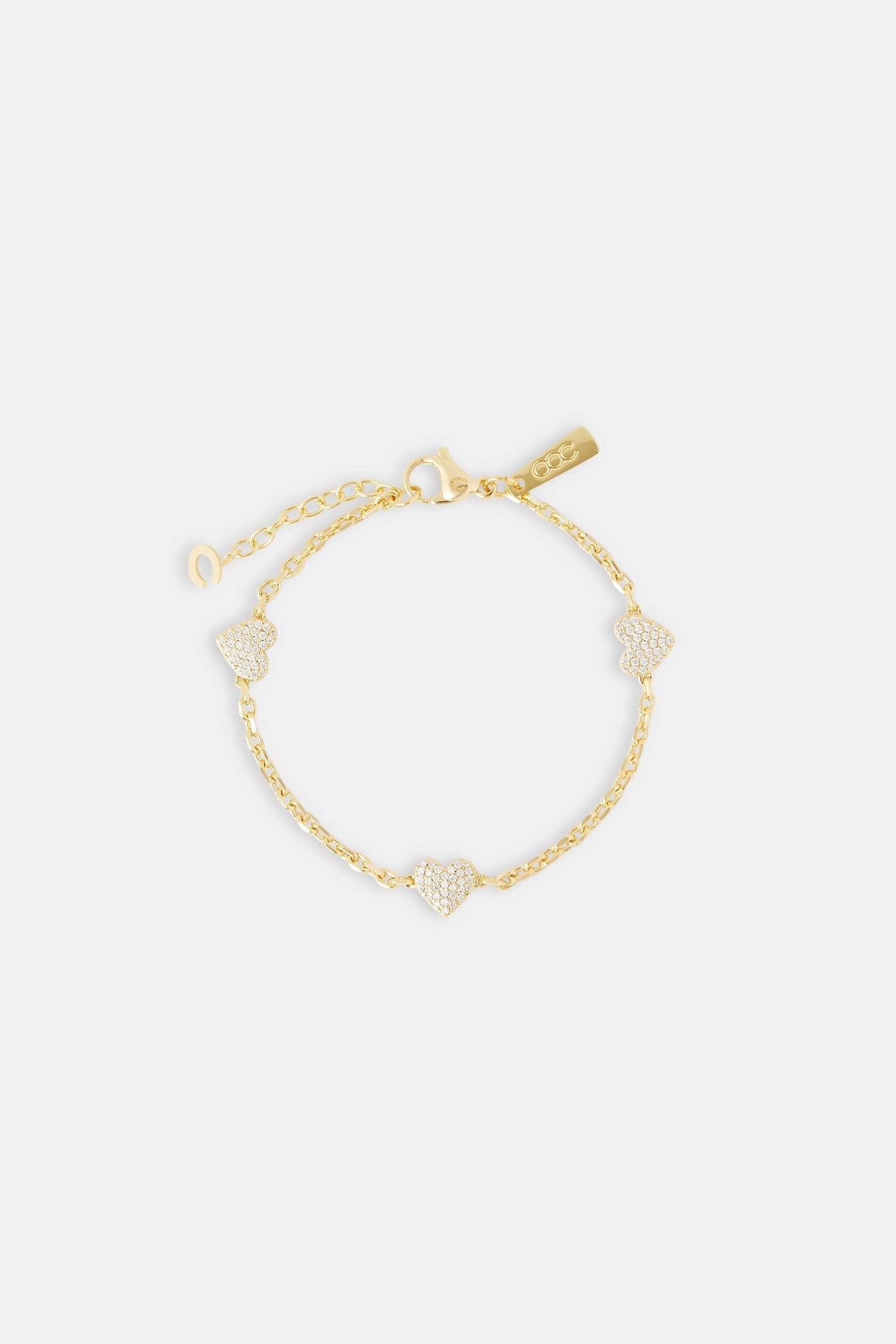 Iced Heart Thin Link Bracelet - 2.5mm - Gold